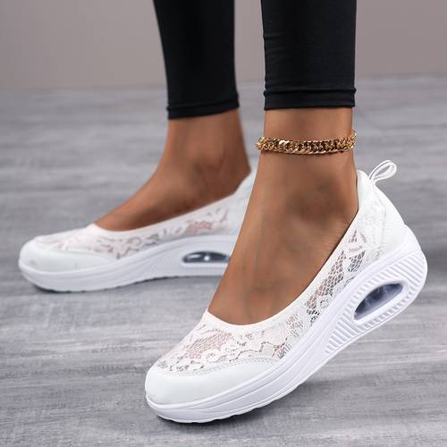 womens breathable lace on sneakers with air cushion sole lightweight comfortable walking shoes for spring summer white mesh fabric design ladies sneakers