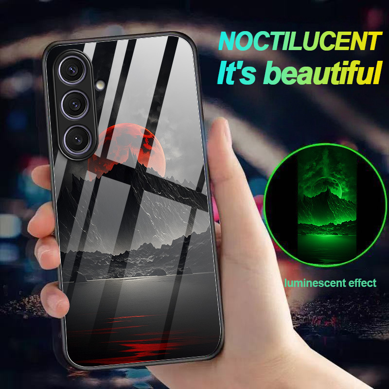 TEMU Phone Case: Blood Moon Over Dark Mountains Light Phone Case Shockproof Luminous Without Power Suitable For Galaxy S25