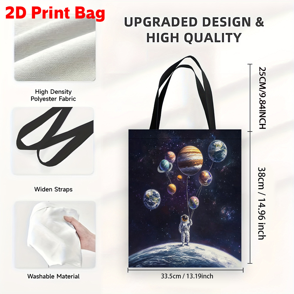 TEMU 1pc Bolso de Exploración Espacial con Estampado 2D de Astronauta y Planetas - , Casual, Abierto en la Parte con Correas Fijas para , Viajes,