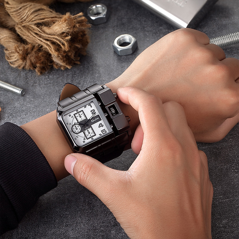   brand 3364   square men wristwatch wide big dial casual   leather strap watch male sport watches without battery details 10