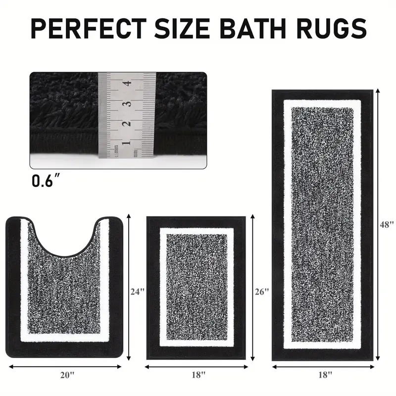 bathroom rug mat set 3pcs microfiber shaggy bath set non slip ultra soft carpet mats absorbent with u shaped toilet for bathroom tub shower home decor Product details 6