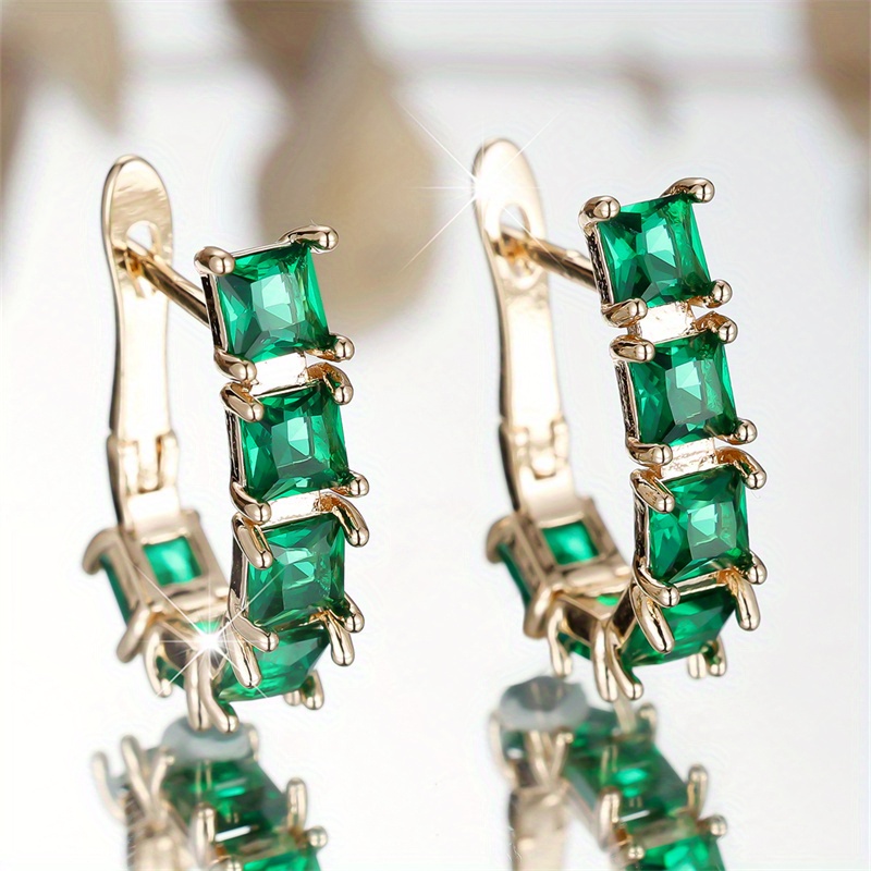 Green Zirconia U Earrings Golden Plated Wedding Accessory