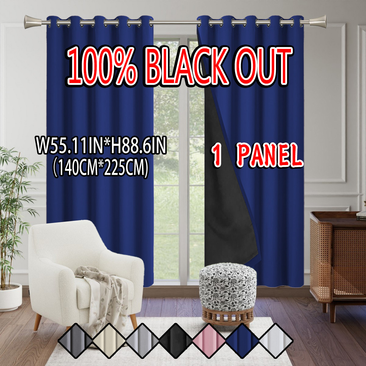 TEMU 1pc, 100% Blackout Sunscreen Insulating Curtain, Solid Color Polyester Material Lined, Lightweight, Darkening Indoor Space, Top-punch Hanging