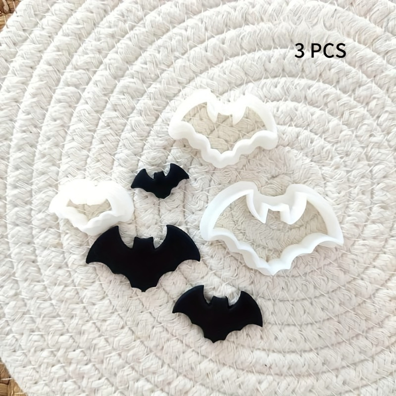E-shop 3 Stück Halloween Fledermaus-Formen aus weichem Ton, zwei drei Größen für Ohrringe Ohraccessoires, weiche Ton-Schneideformen
