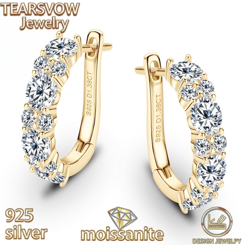TEMU S925 Sterling Moissanite Hoop Earrings For Women, High Quality Fashion Jewelry. Perfect For Daily Wear, Weddings, Christmas, Anniversaries, And