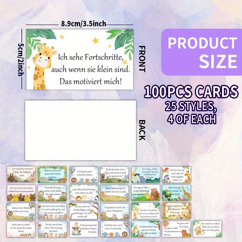 Image of 100pcs Card Set - German Cute Animal - - Themed Inspirational Quote Cards, 25 Unique Styles, Suitable For , Family, Festivals, Encourasynthetic Gemstoneent & Gratitude