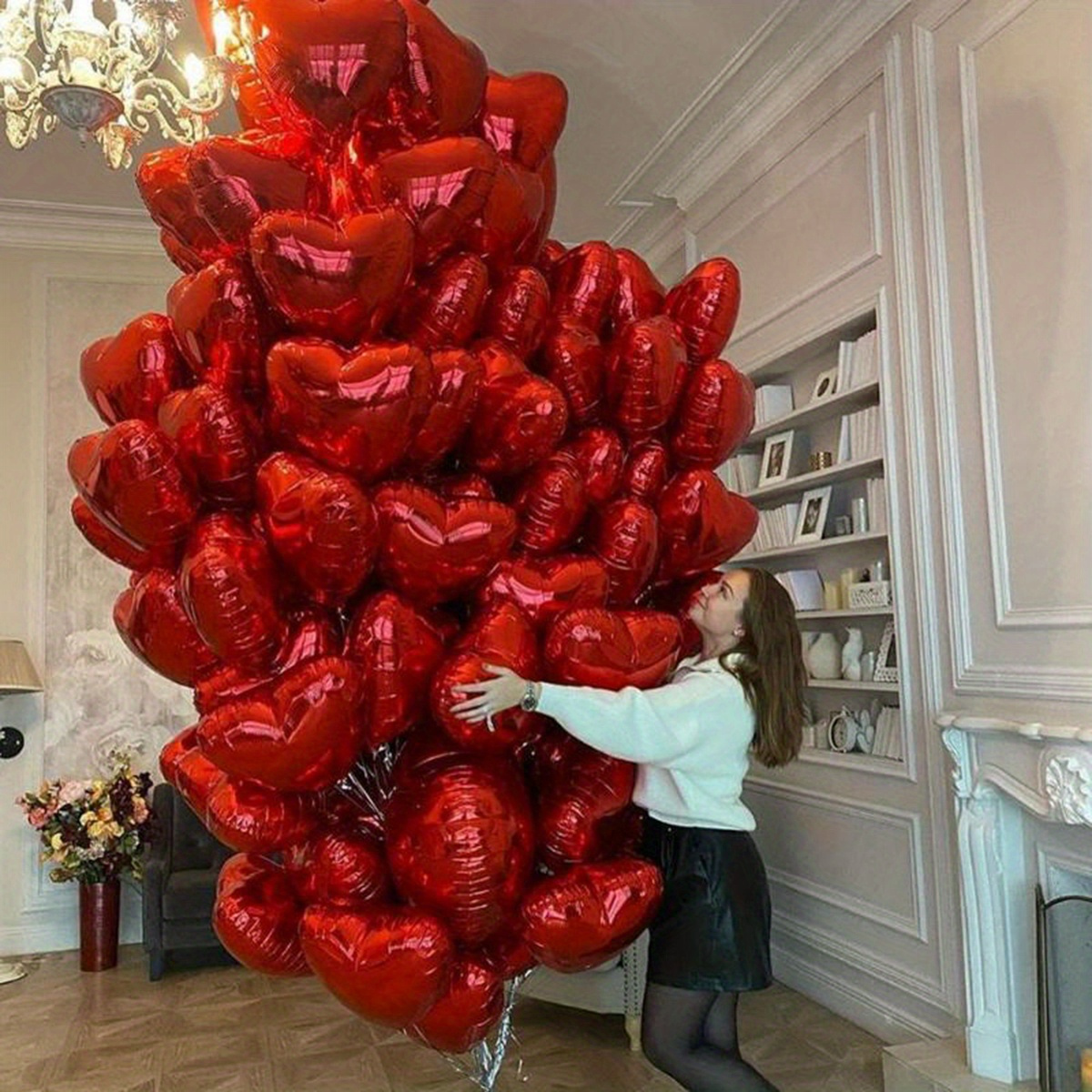 

50pcs Red Heart Foil Balloons - Valentine's Day, Weddings, Anniversaries & More - Aluminum Film, For Indoor & Outdoor Decorations