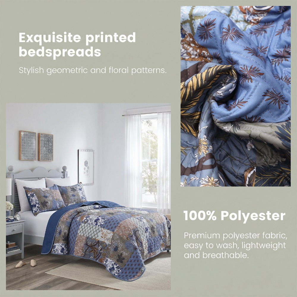 1 3pcs queen size bohemian quilted comforter bedspread lightweight breathable double sided suitable for bedding   green bedspread suitable for bedrooms guest rooms machine washable bedspread with quilted Product details 2