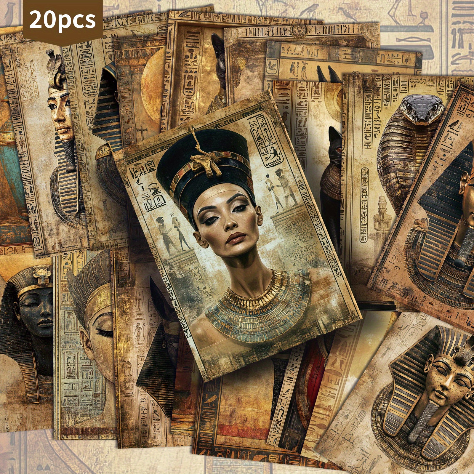 TEMU Set Of 20 Retro Postcards Featuring Egyptian And Animal Deities - 4x6 Inches. Ideal For Vintage Junk Journals, Classic Pinup Illustrations Serve