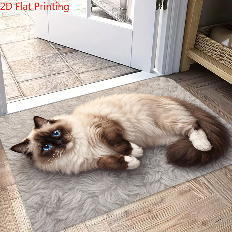 TEMU 2d Flat Printing, 1pc Ragdoll Cat Bathroom Mat Household Bedroom Foot Mat, Kitchen Dining Room Decoration, Indoor And Outdoor Home Decoration,