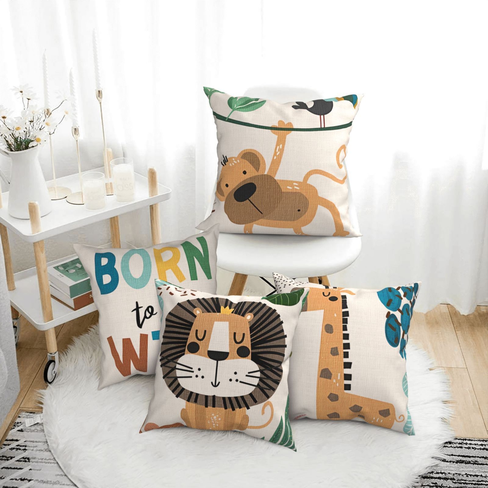 

4pcs Set Of Cute Animal Throw Pillow Covers - , Zippered Cases For Sofa & Bedroom Decor, Machine Washable (inserts Not Included), Monkey, Farmhouse Decor, Single-sided