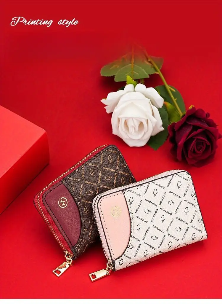 vintage inspired rfid blocking wallet for women 9 card slots large capacity elegant two tone design with zipper closure apricot black white patterns compact leather card holder card holder wallet details 0