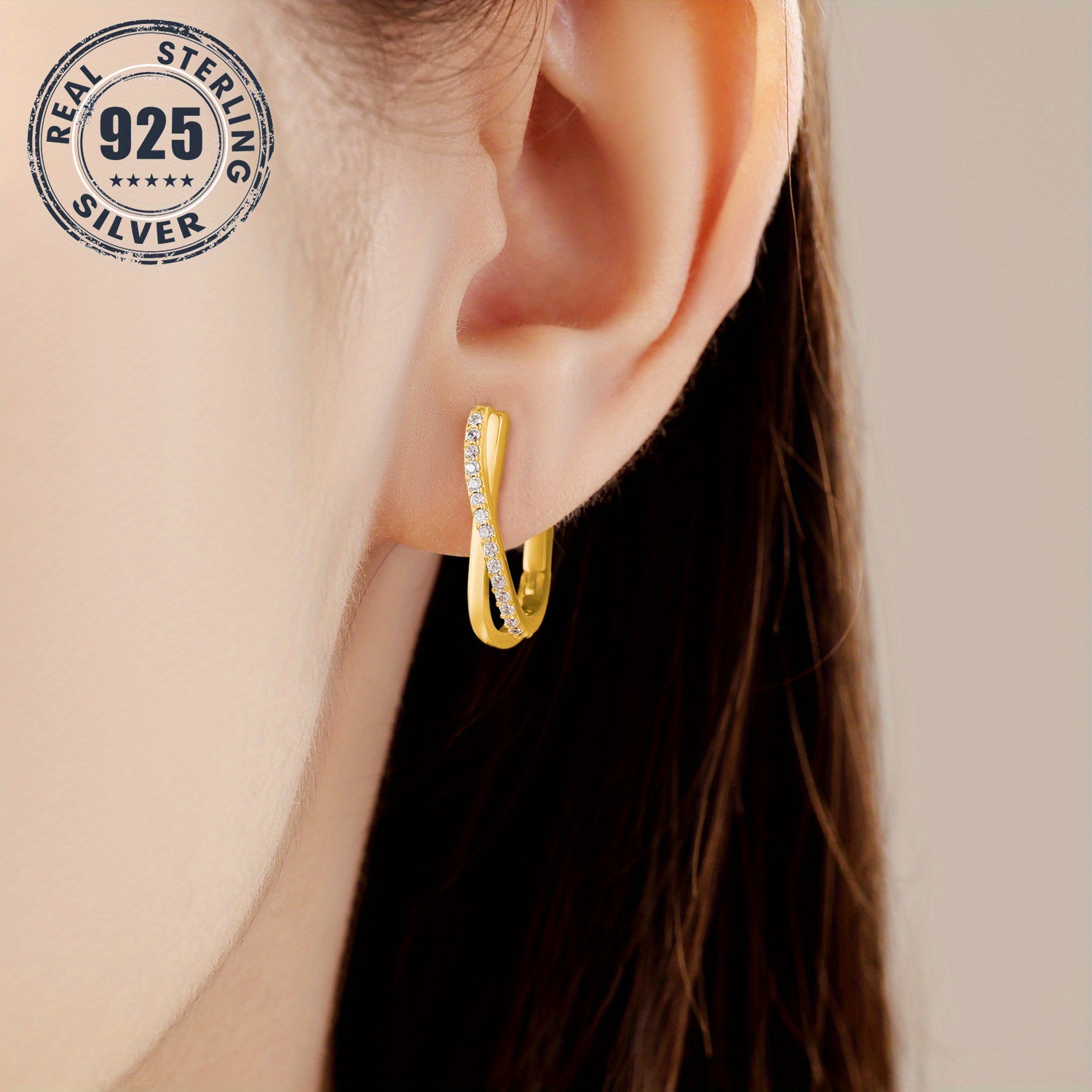 1 pair s925 sterling silver 18k golden plated hoop earrings stone inlaid twisted   hypoallergenic elegant luxurious womens jewelry for daily wear gifting high quality zirconia inlay   stylish gift earrings jewelry for Product details 2