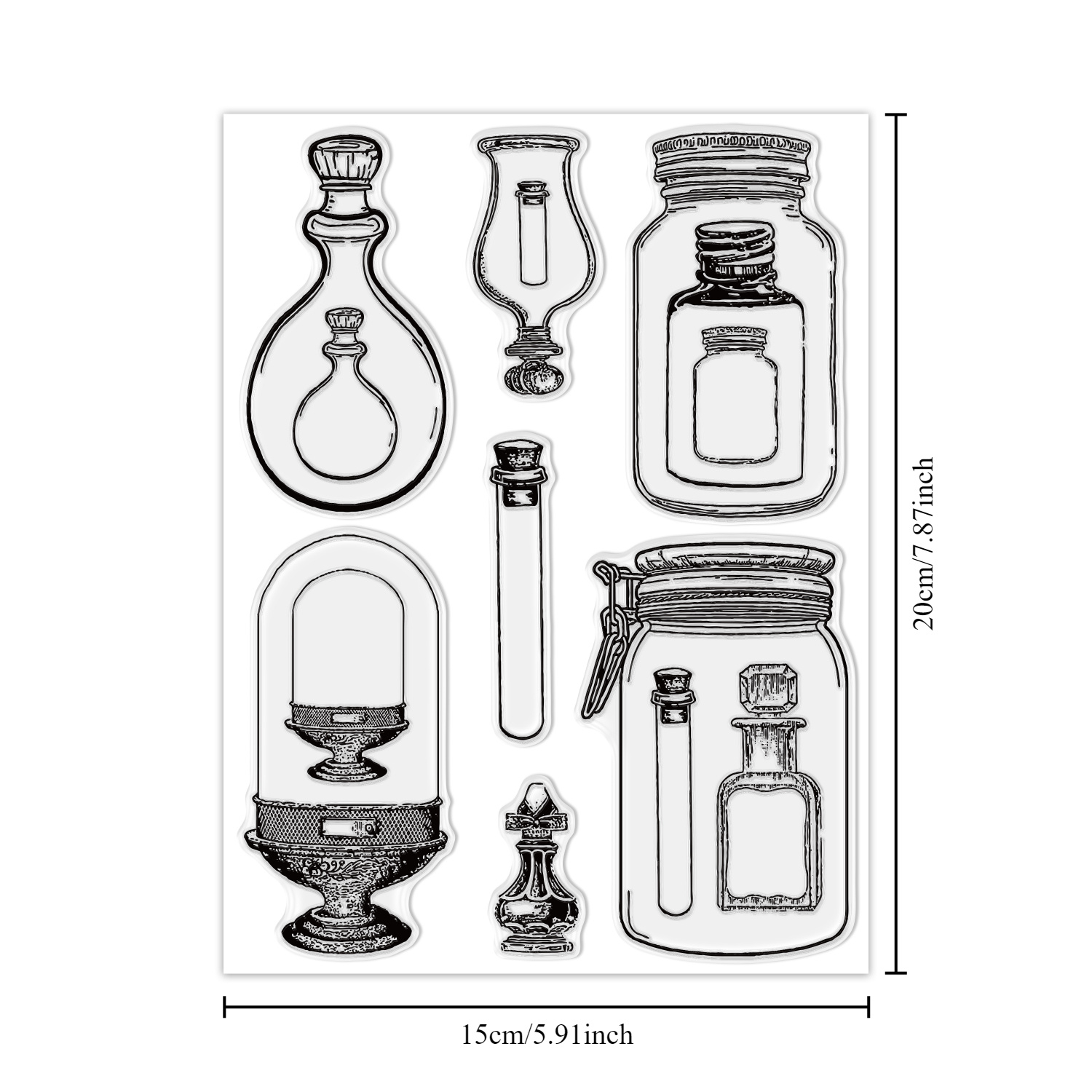 

1 Set Vintage Style Clear Silicone Stamps, Assorted Decorative Container Designs For Diy Crafts, Scrapbooking, Card Making, Journaling - Perfume Bottles, Mason Jars, Test Tubes & More