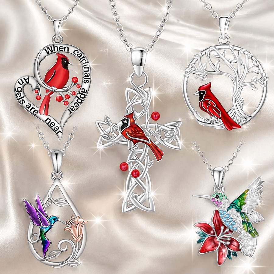 TEMU 5pcs Bird Necklace Jewelry Set Suitable For Christmas, Birthday Gifts - & Hummingbird Pendants, Y2k/elegant Bohemian Style Bird Charms For,