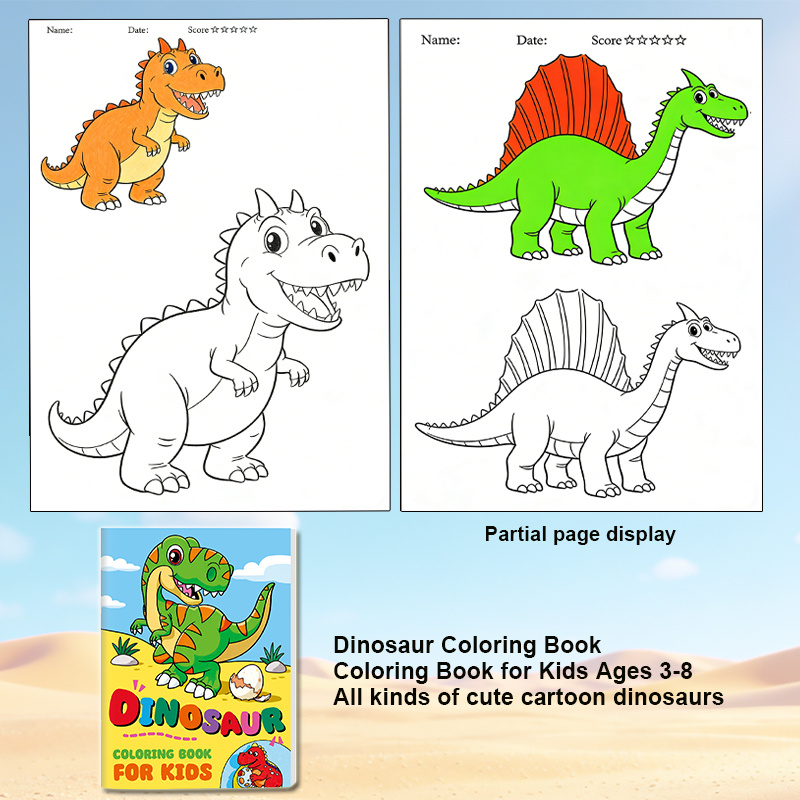 Image of Dinosaur Coloring Book For Kids Ages 3-8, Thick Paper - Easter Drawing Book / Spring Coloring Pages / Books, All Kinds Of Cute Cartoon Dinosaurs - The Book - Creative Coloring, Pad, Educational Art
