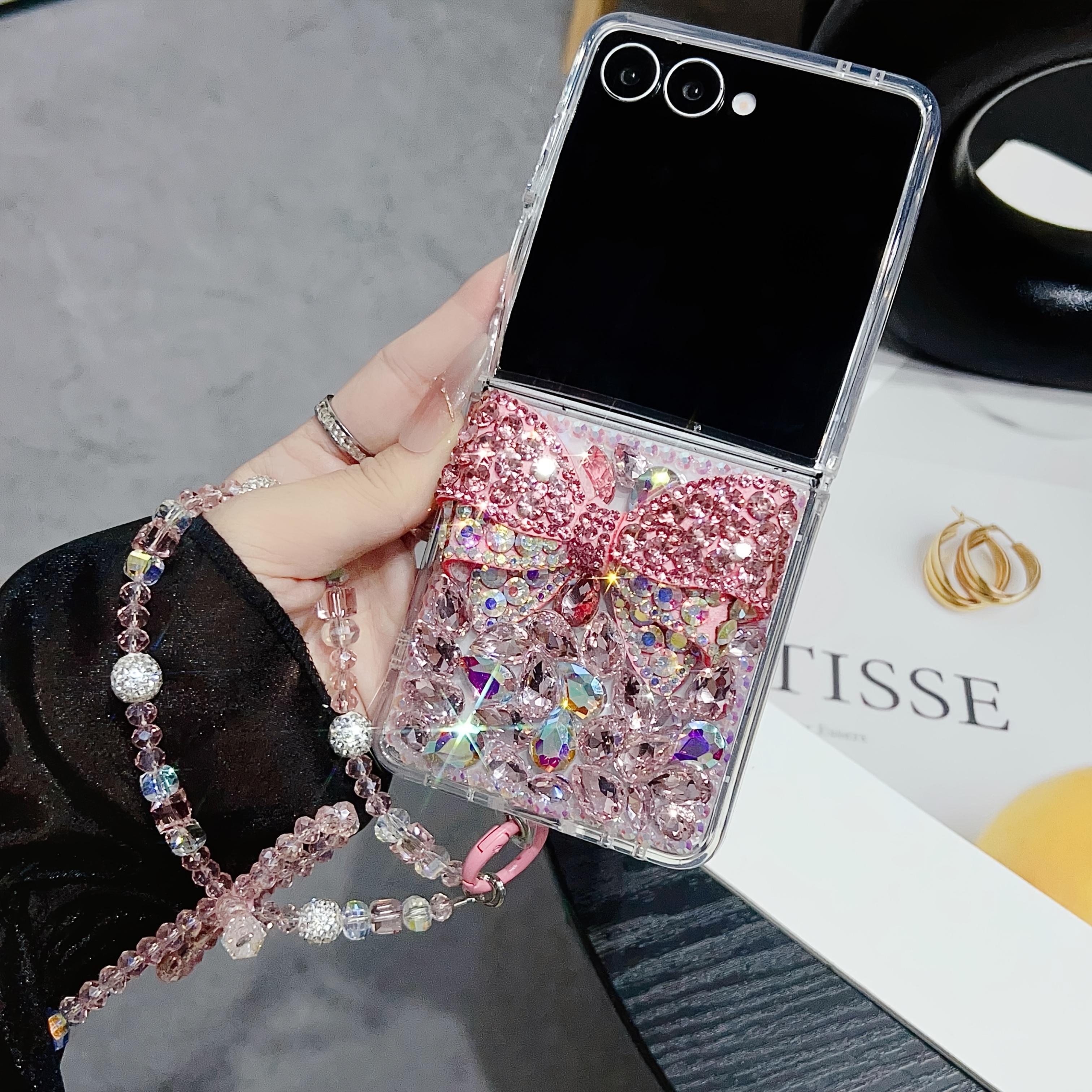 TEMU Phone Case - Light Rhinestone Bow Phone Case With Crystal Chain, For Z Flip 7 Fe/z Flip 7/z Flip 6/z Flip 5/z Flip 4/z Flip 3/w24 Flip Foldable