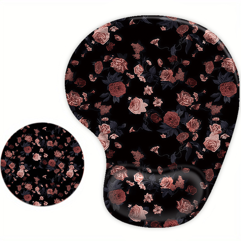 TEMU 1pc Mouse Pad With Wrist Support, Rose Pattern For Comfortable Typing - Non-slip Base & Elastic Protection