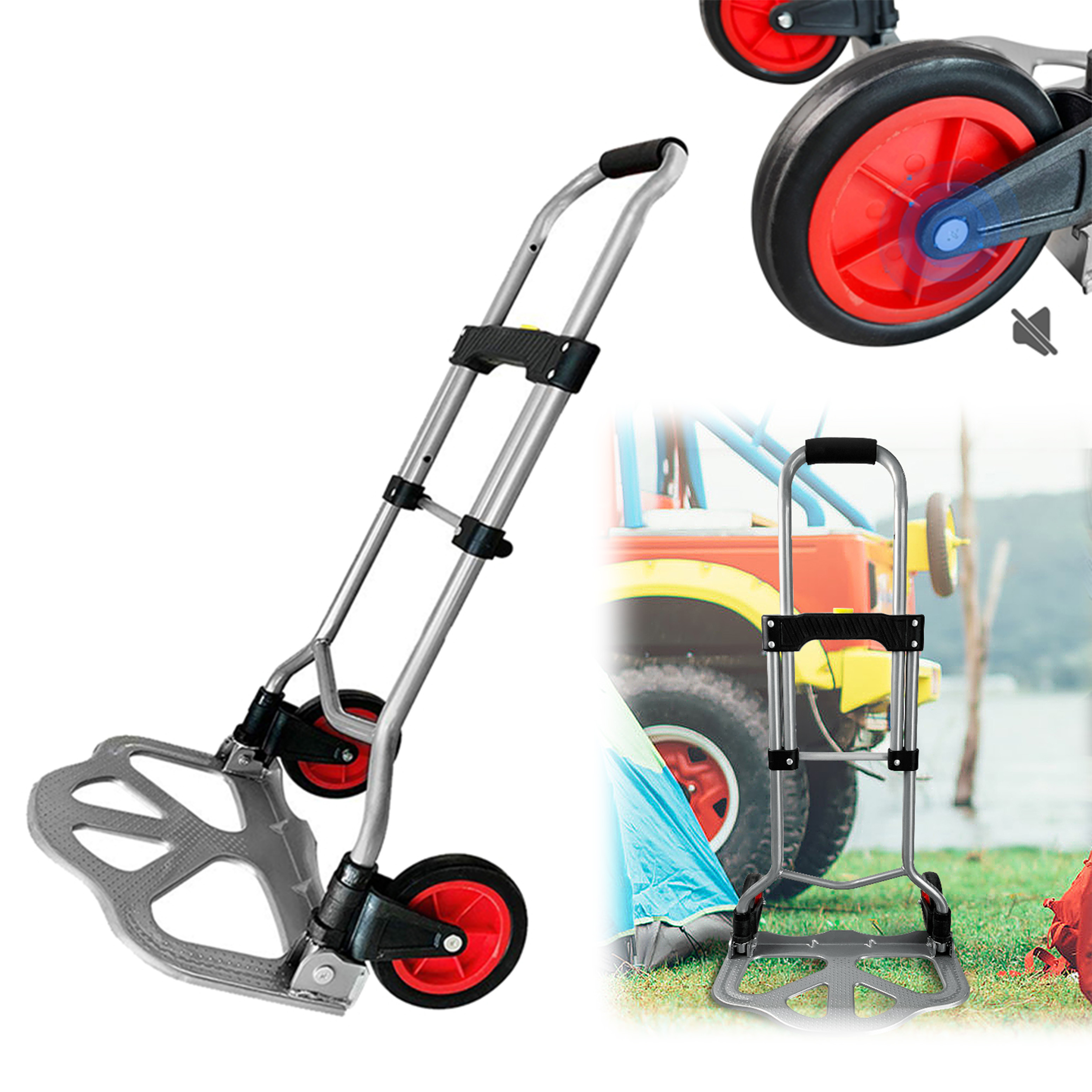 TEMU Foldable Trolley, Non-slip Loading Platform, Aluminum Alloy, Extra-long Telescopic Handle, Height Adjustable, Load-bearing Capacity 60kg