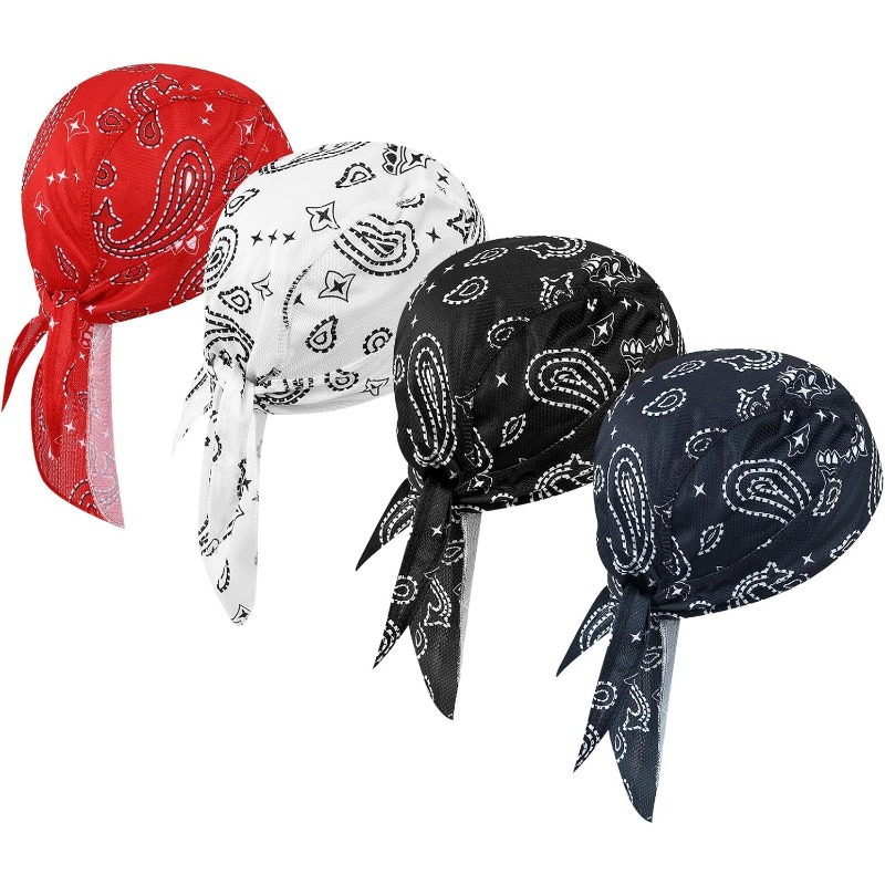 Image of 4pcs Set Of Men's Breathable, Sweat-absorbing Skull Caps With Lining- Quick-drying Beanie Suitable For Motorcycle Riding, Cycling, Sports Helmets, Gym And Outdoor Activities