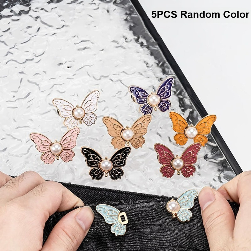 Image of 5 Sets Of Random Colors Pant Waist Tightener, Detachable Clips Jean Buttons For Loose Jeans, Adjustable Waist Sets No Sew And No Tools Decorative Waist Buckles, Jean Buttons Pins