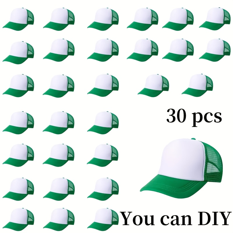TEMU 30pcs Customizable Trucker Hats- Adjustable Breathable Mesh Caps With Blank Heat Transfer Panels, Bulk Hats For Corporate Events, Weddings, Team