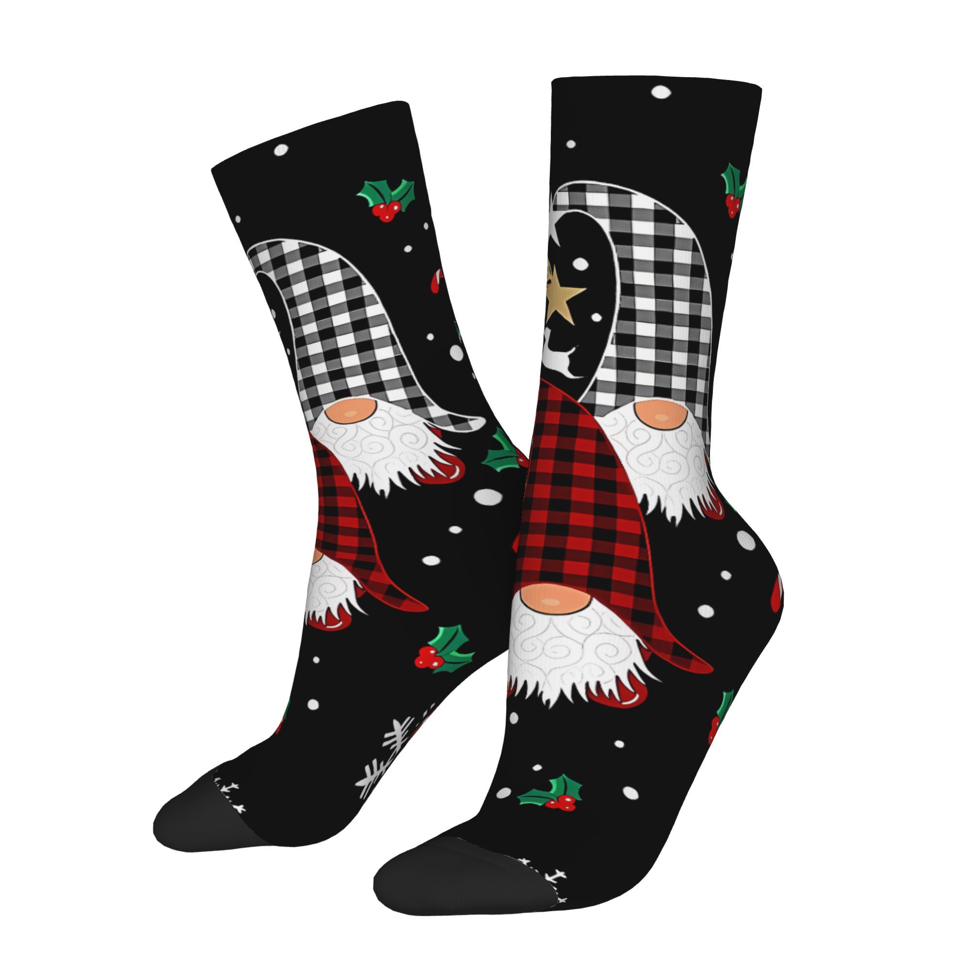 

1 Pair Crew Socks, Polyester Knit Fabric With Elastane, & Design, Hand Washable, Unisex Holiday Novelty Gift