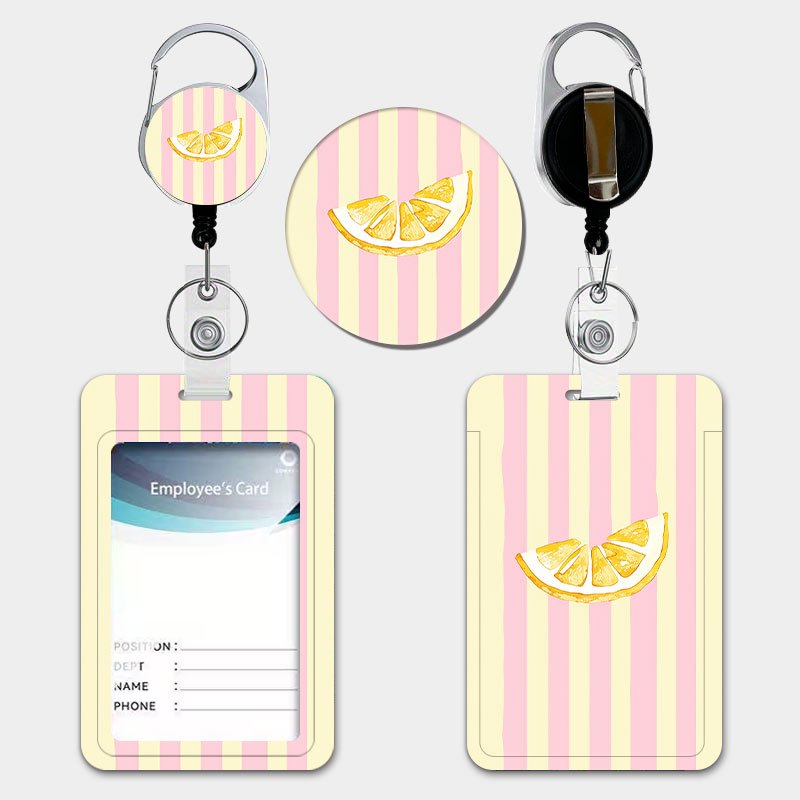 TEMU Porte-cartes d'identité personnalisé créatif à rayures minimalistes avec motif tranches de citron, boucle de retrait facile, cordon rétractable