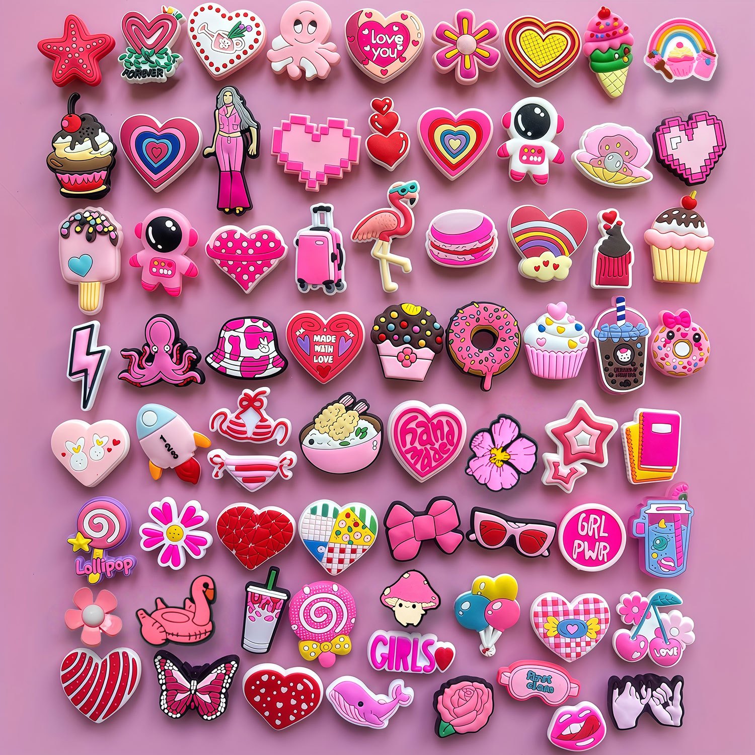 10/20/50pcs Pink Random Mixed Series Shoe Charms, Pink Shoe Decoration Set - PVC Shoe Decorations, Creative Street Style Shoe Charms, Detachable Perfect Additions - Ideal Christmas And Birthday Gifts, Without Battery