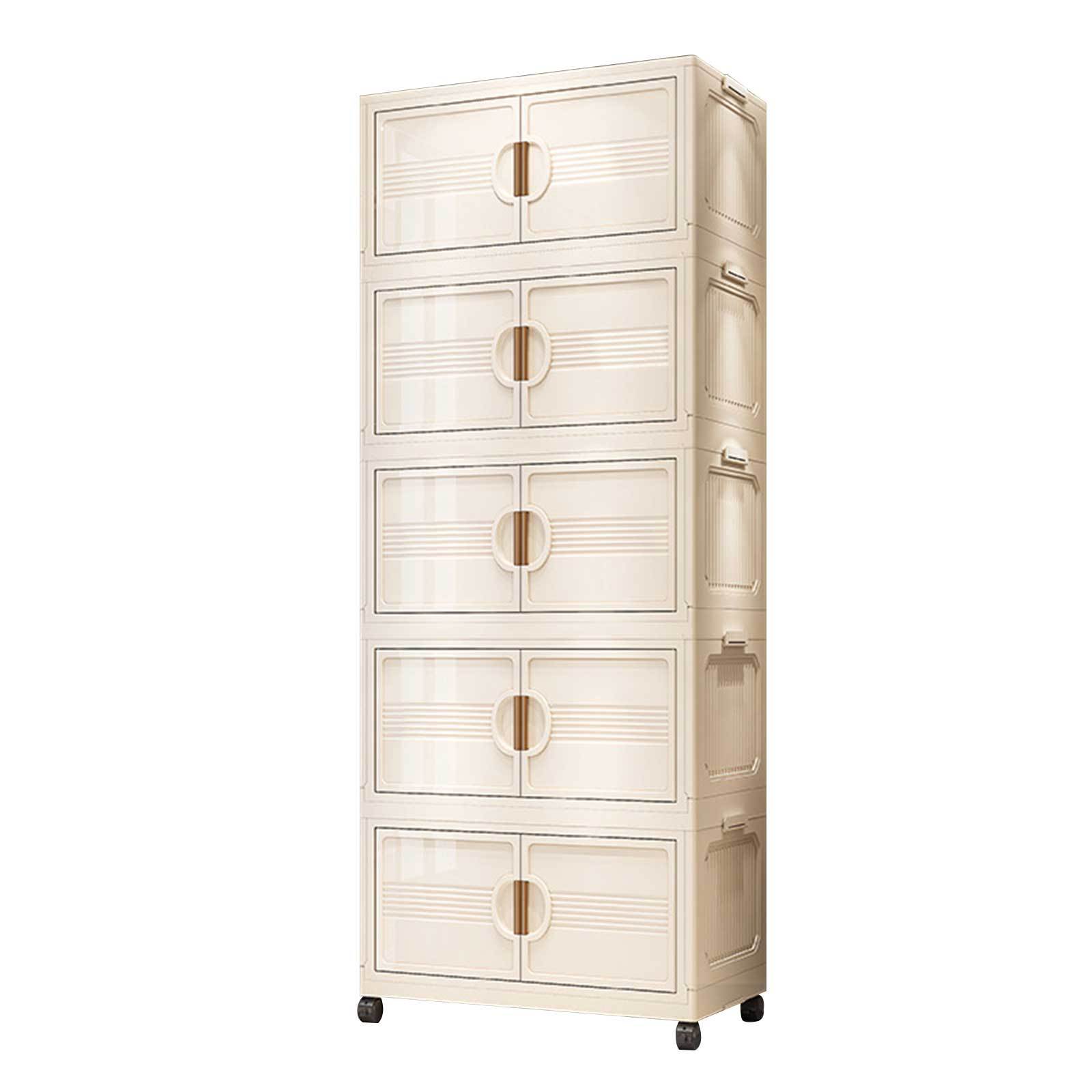 TEMU 5 Tier Pp Storage Bins With Lids, Stackable Collapsible Storage Containers With Wheels, Foldable Organization Cabinet Suitable For Kitchen,