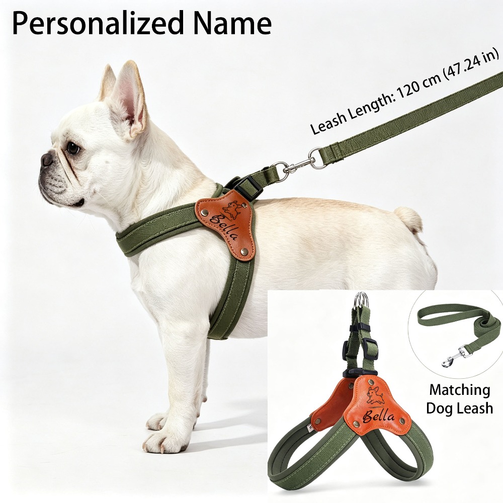 TEMU Personalized Dog Harness & Leash System - Escape-proof Secure Harness Suitable For Small To Medium Dogs, Name/text, For French Bulldogs,