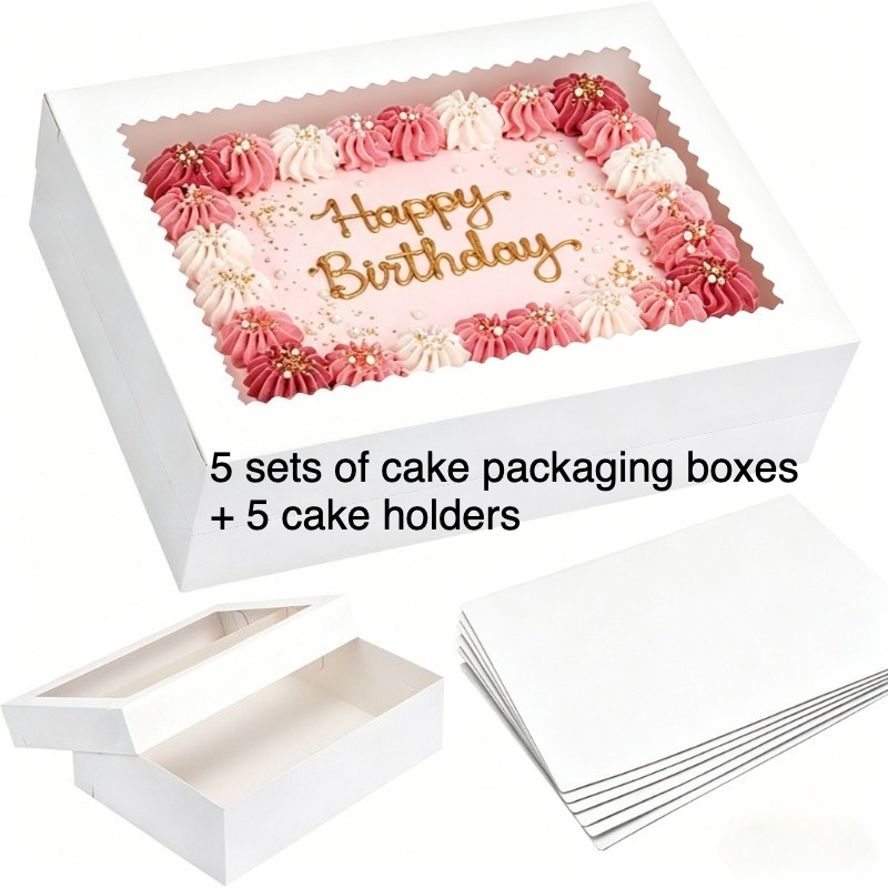 Image of 5pcs White Sheet Cake Boxes With Cake Boards & Clear Window, Food Grade Disposable Bakery Containers For Quarter Sheet Cakes, Cupcakes, Donuts, Brownies, Home & Commercial Use