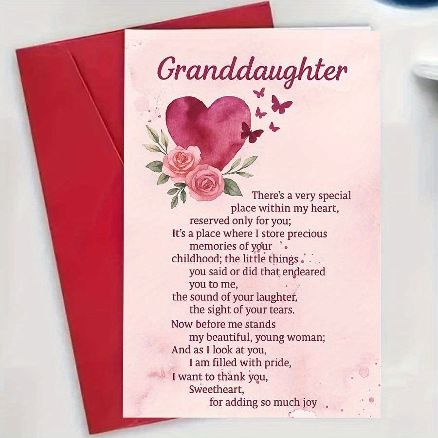 TEMU A Granddaughter Greeting Card With Roses And Butterflies - Elegant , Birthdays, Anniversaries, Or Special Occasions - Includes Envelope And