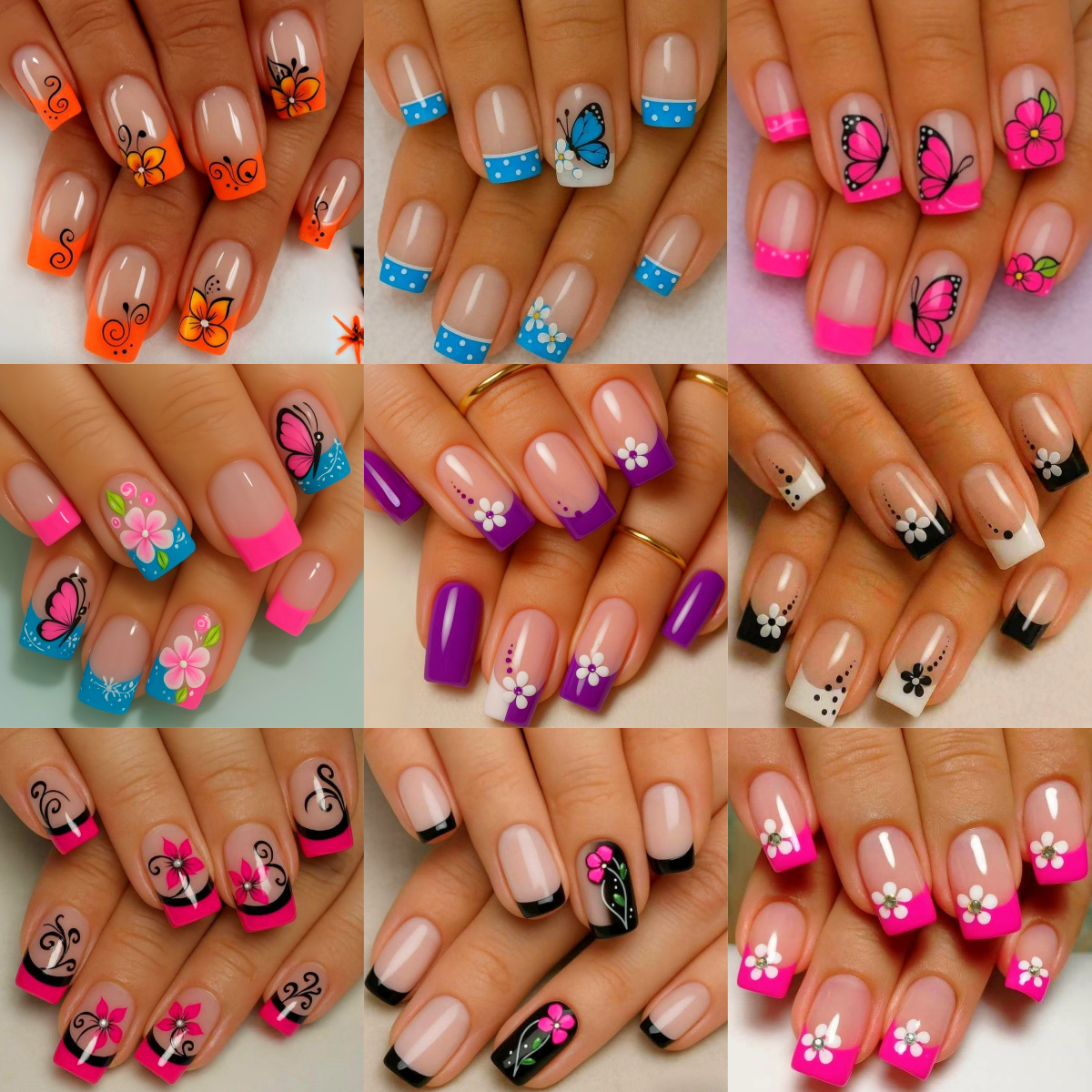 TEMU 216pcs Floral Striped Polka Dot Design Press-on Nails, Detachable Fake Nails, Medium-length Square Nails For Women, Reusable Artificial Nails,