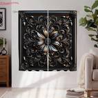 2pcs elegant black floral print curtains modern semi transparent polyester drapes with golden accents easy to hang rod for living room or bedroom decor bedroom decor floral pattern curtains durable fabric curtains for living room