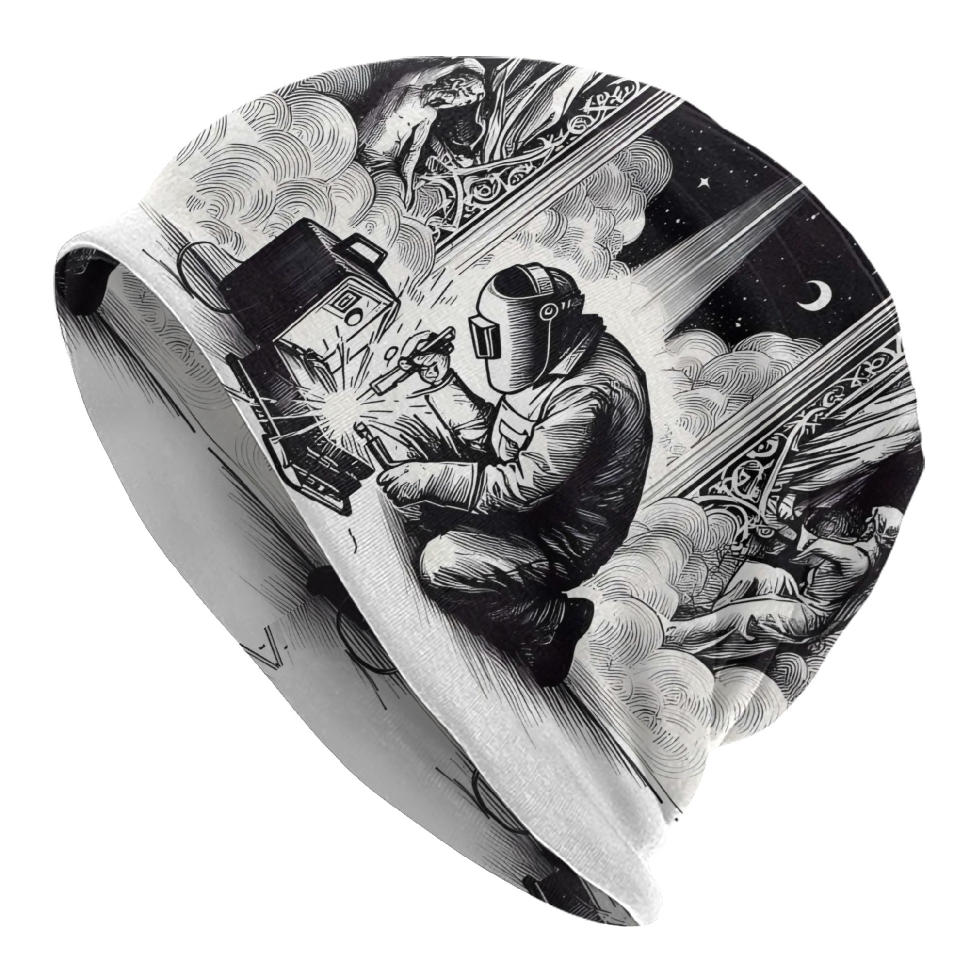 TEMU Welder-themed Print Brimless Hat - Unisex Winter With Welder & Rods/equipment Design For Enthusiasts, Workwear Accessory, Durable Outdoor Cold