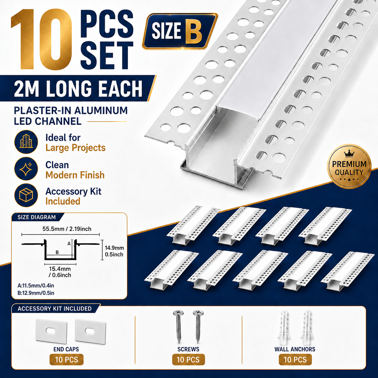 Channel | 2m Length 6cm Overall Width | 2.3cm Slot | Deep Recessed Mounting Rail | No | Ideal For Mounting Led Strips In Ceilings, Cabinets, Shelves, Kitchen Lighting