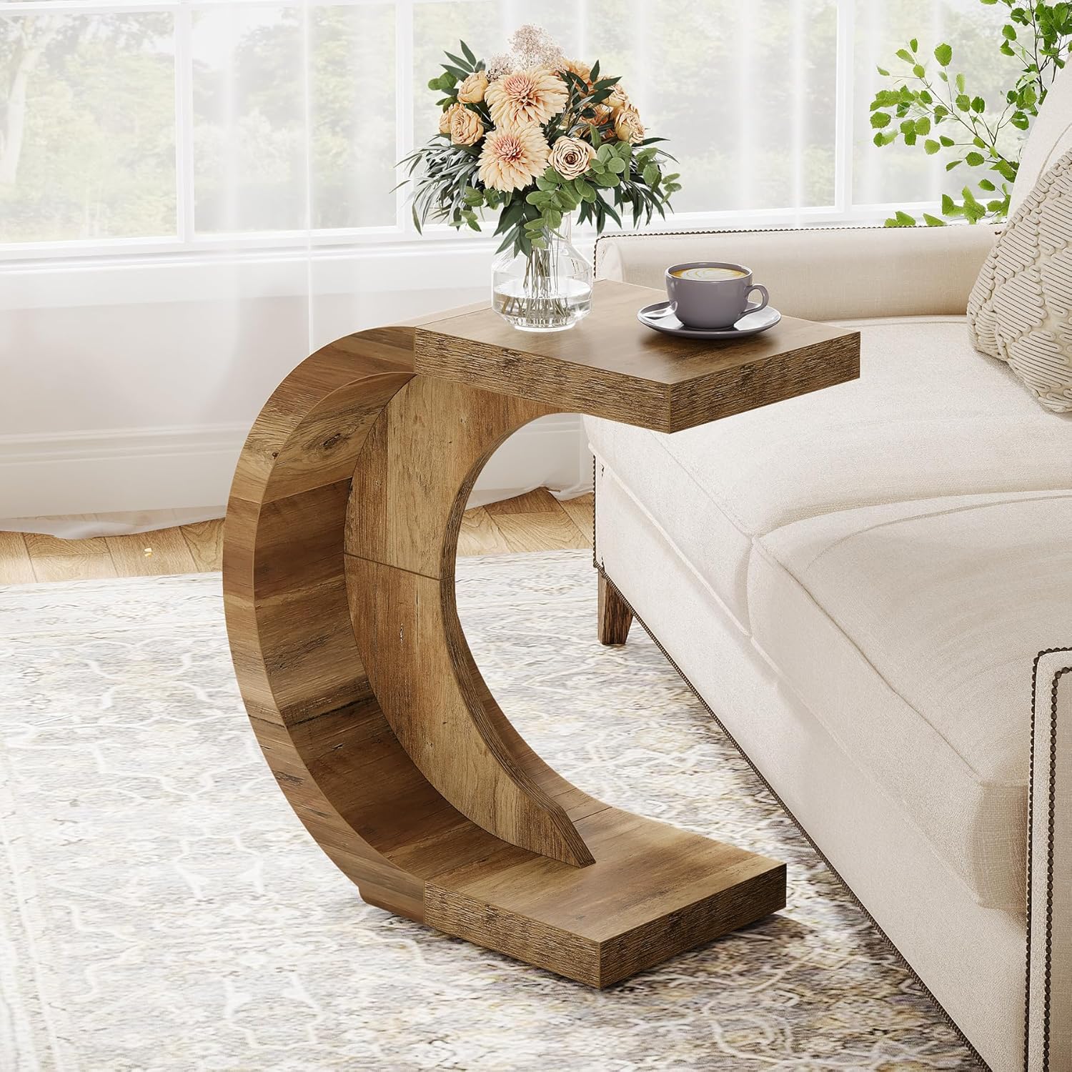 Side Table, Compact Table For Living Room Or Bedroom, Rustic Brown End