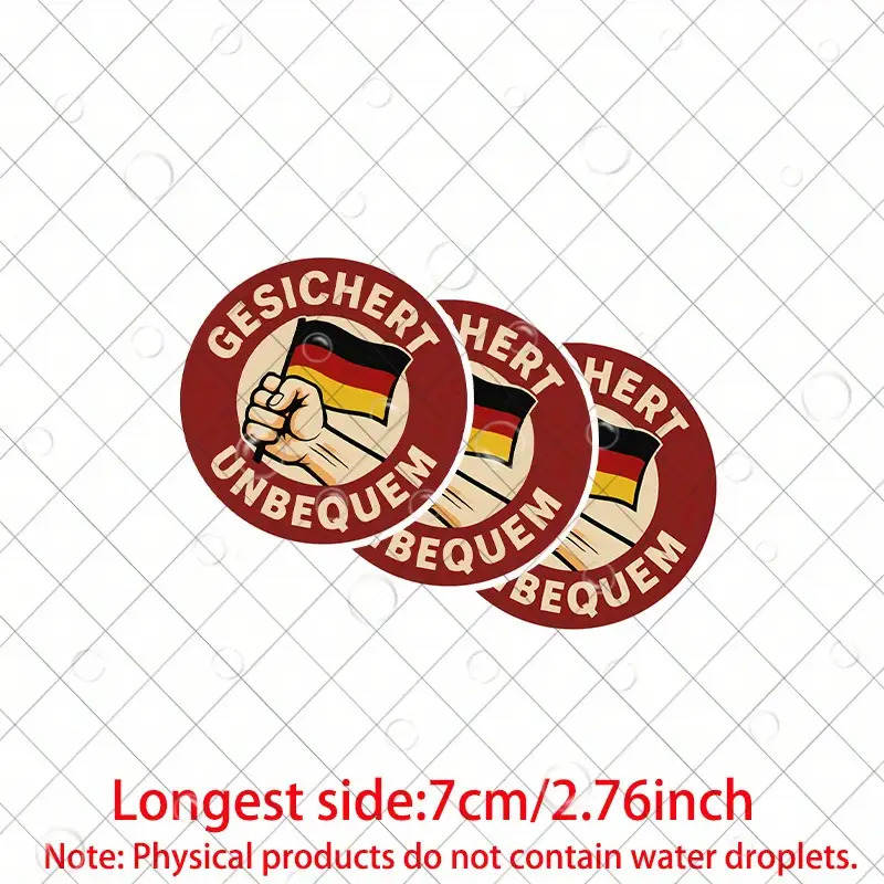 3pcs German Flag & "gesichert/unbequeum" (handcuffed/) Vinyl Stickers - Matte Reusable Decals For, Laptops, Luggage - German-themed Irregular , No Residue On Windows, Bumpers, Metal Surfaces