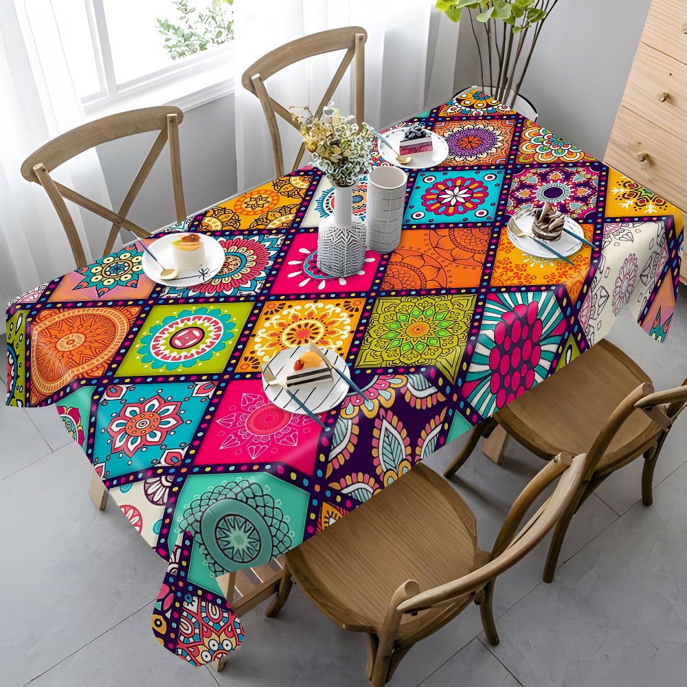 

1pc Mandala Flower Element Rectangular Tablecloth Picnic Cloth, Suitable For Home Kitchen Restaurant Party Yard Indoor And Outdoor, Decoration , Scene Decoration