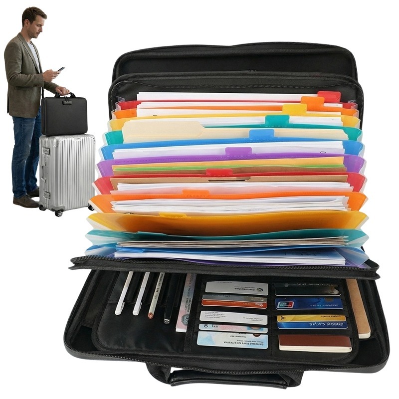 Portable Document Box, Hard Shell Storage Case With 13 Compartments, File Organizer With Lock, Document Storage For Office And Home