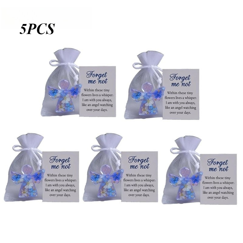 TEMU 5pcs Mini Resin Me Not Dried Figurines - Real Preserved Flowers, / Keepsake Statues For Christmas, For Halloween, , Easter, Sympathy Gifts & For