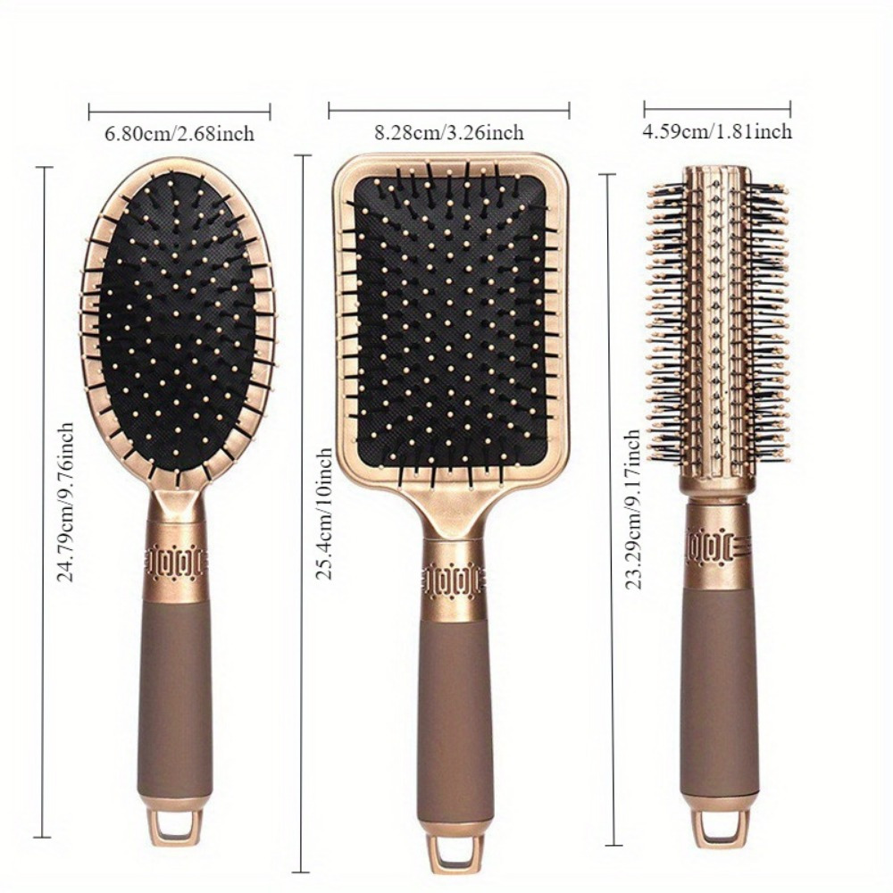 TEMU 3pcs Hair Styling Comb Set - Anti-static, Scalp Massaging Brushes For Hair - Ideal For Curly, Thick, And All Hair Types