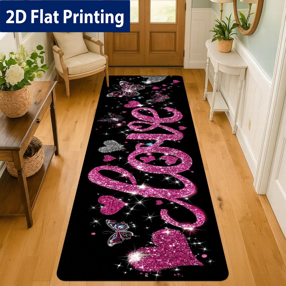 TEMU 1pc, Pink Silvery Heart "love" 2d Flat Printing, Suitable For Multiple , Home Decor, Suitable For Daily Or Festive Atmosphere Decorations, Bath