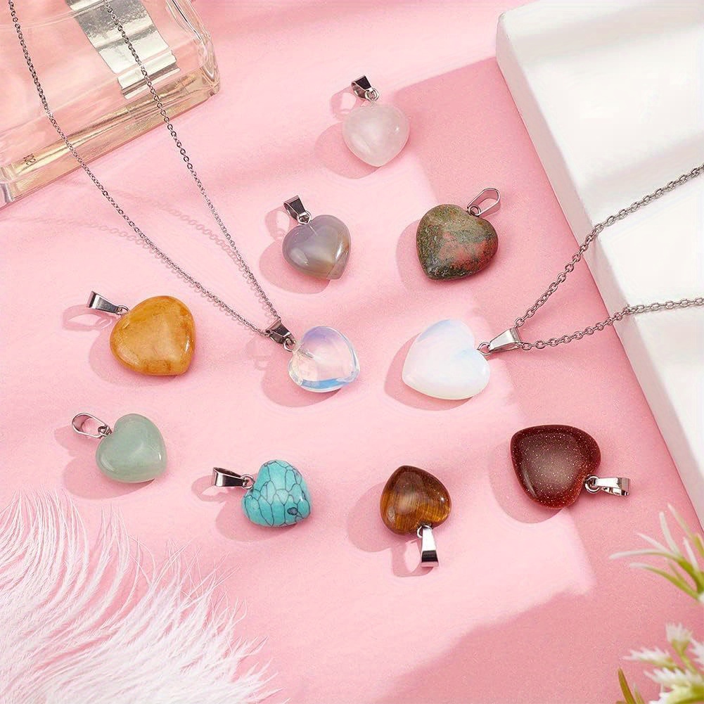 24pcs Heart-Shaped Stone Pendant Set, Love Quartz Gemstone Gift