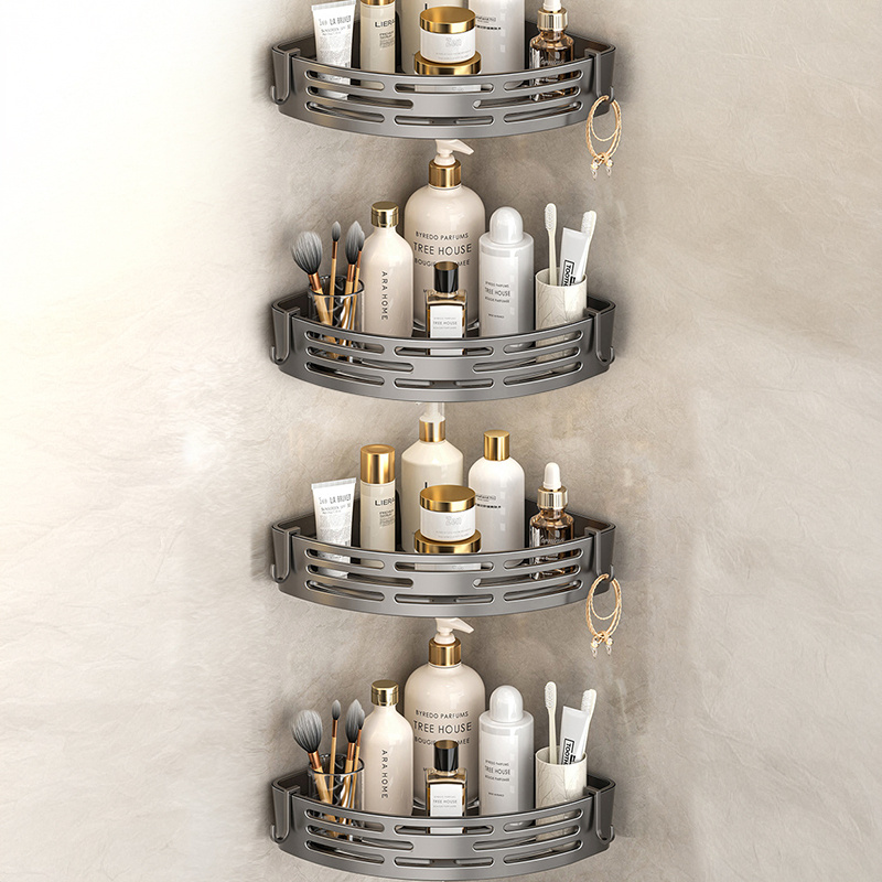 4pcs Adhesive Corner Shower Caddy Set Rustproof Bathroom Organizer For Refresh Project Heavy Duty Wall Mounted Shelves For Shampoo Conditioner Soap Storage For Clutter