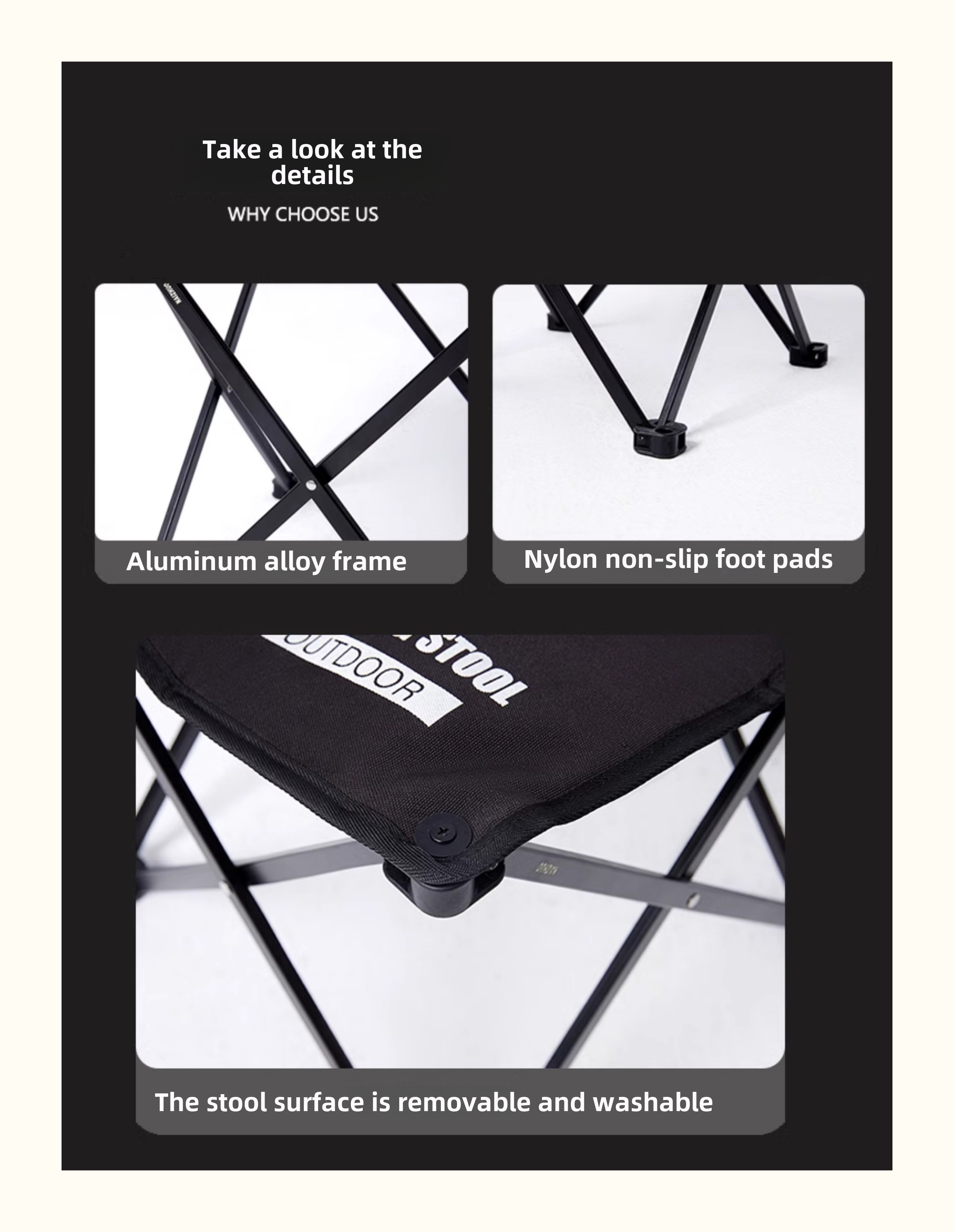 outdoor folding stool aluminum alloy portable hiking train queue camping ultra light sketch chair small   fishing Product details 4