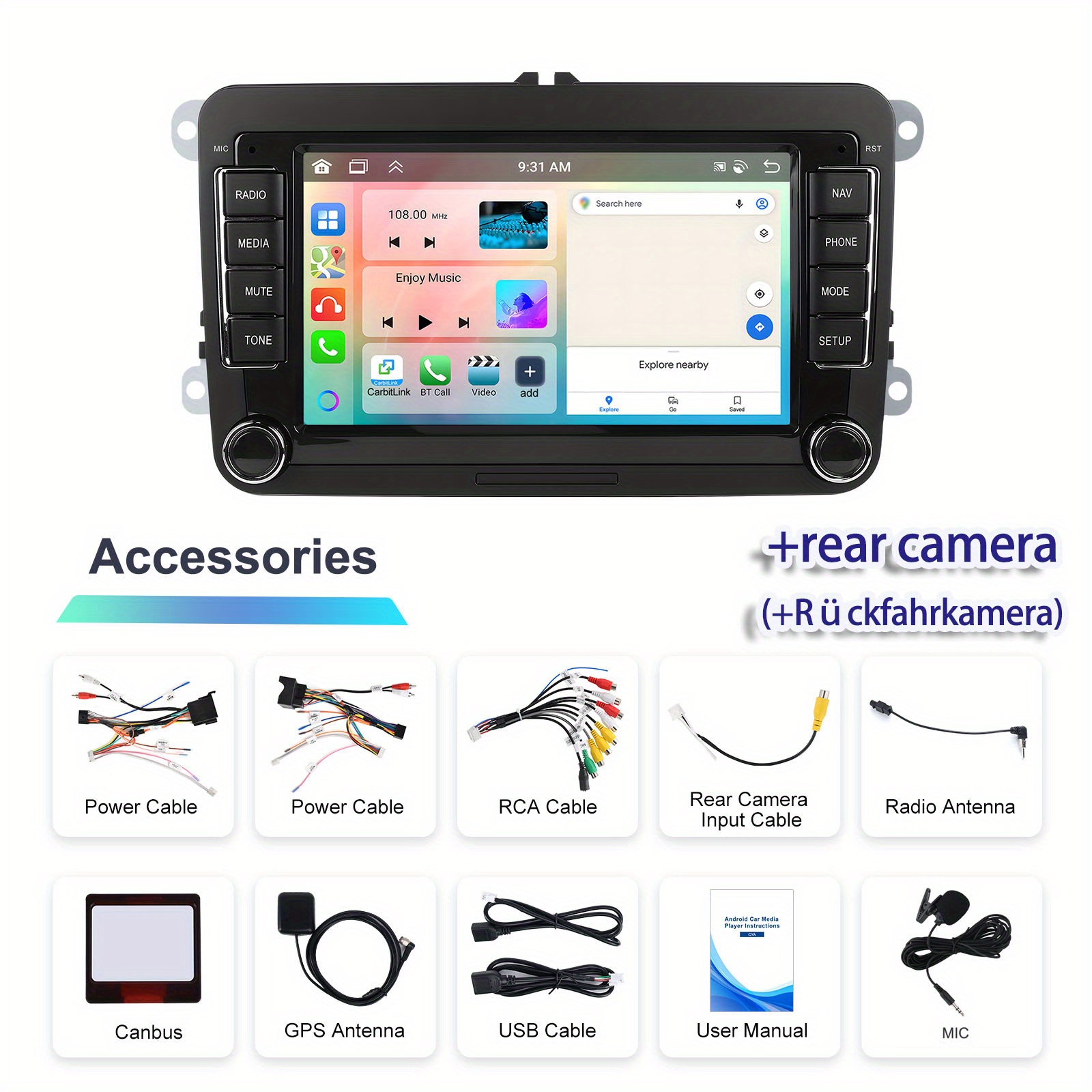 [6GB+128GB] za 15 za Seat/ za VW/ za Škoda 7-palčni/ 17.78Cm Double Din GPS avtoradio z kapacitivnim zaslonom na dotik, avtoradio z zvočnim