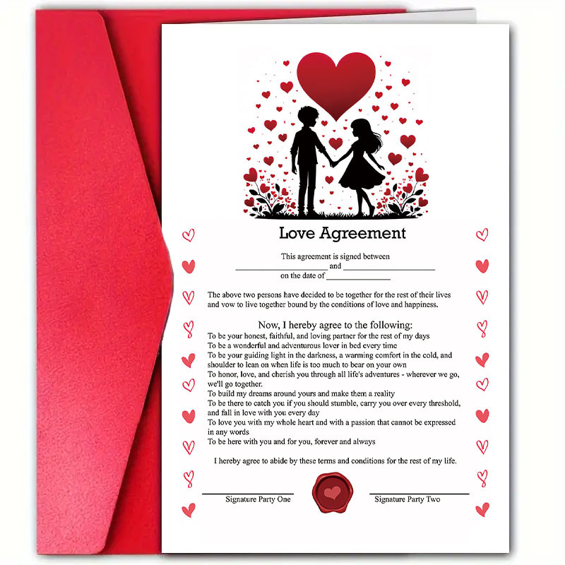 

Agreement Valentine's Day Card With Envelope - Boyfriend, Girlfriend, Wife, Husband | Sweet Anniversary & Special Greeting, Valentine's Day