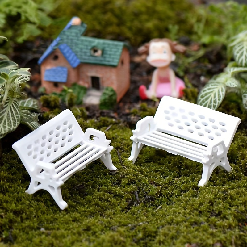 

2pcs Miniature White Benches For Garden, Contemporary Style, Ideal For Easter Decor, With No Electricity Or Batteries Needed, For Micro Landscape, Bonsai, Deck, Lawn, Porch Decorations